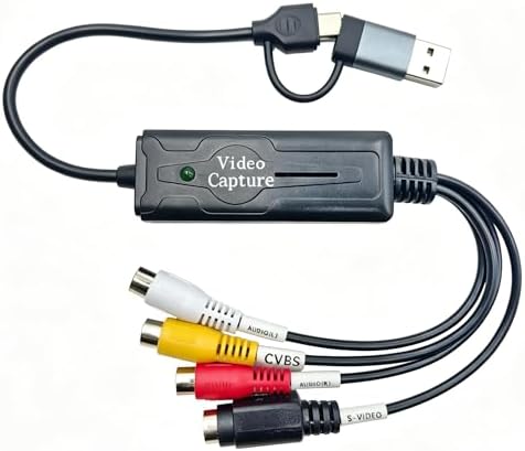 VHS to Digital Video Capture Card for VCR, Hi8, Mini DV Tapes - Plug & Play | Dual USB & Type-C Easily convert VHS, camcorder & old console videos to digital, Plug and play
