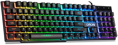 Wired Gaming Keyboard for Mac PC PS5 PS4 Xbox One Gamers RGB Backlit | LED Mechanical Feel Keyboard with Multimedia Keys Number Pad, 104 Keys USB Desktop Computer Windows Keyboards (Black)