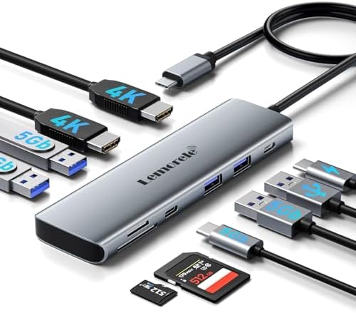 Laptop Docking Station Dual HDMI Monitor, 10 in 1 USB C Hub with 2 HDMI Ports, PD Charging, SD/TF, 5 USB C/A Ports, Laptop Docking Station for Dell XPS/HP/Lenovo/Surface(MacOS only Supports SST Mode)