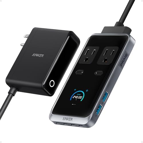 Anker Prime Charging Station, 240W 8-in-1 Power Strip, 2 AC, 4 USB C | 2USB A, 5ft Detachable Extension Cord with Multiple Outlets for iPhone MacBook, Desk Accessories, Home Office(Not for Travel)