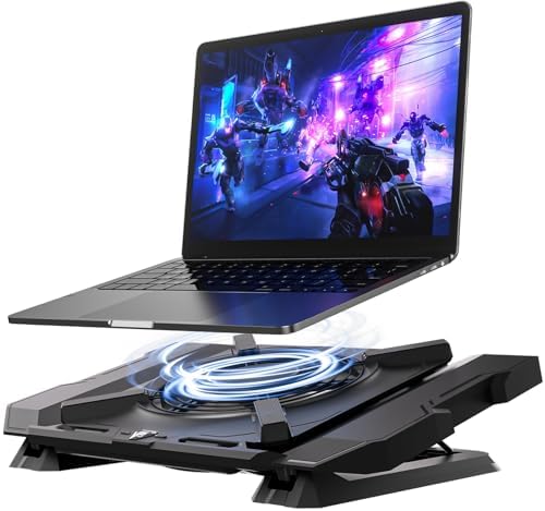 Laptop Cooling Pad, Gaming Laptop Cooler with 7.1 Inch Powerful Fan, RGB Lights &amp; 3-Speed Fan Control &amp; LCD Diamond Design, Height Adjustable Quiet Laptop Cooling Stand for 12"-21" Laptops etc