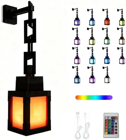 Pixel Lantern Night Light - 16 Color Changing LED Mood Light with Remote Control, Desk & Wall Mountable, Dimmable Timer for Bedroom, Nursery, Gaming Room Decor Gift 1 Pcs