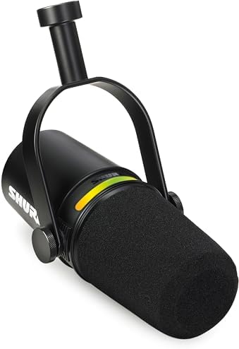 Shure MV7+ Podcast Dynamic Microphone with Articulating Desktop Boom Arm. OBS Certified, Enhanced Audio, LED Touch Panel, USB-C & XLR Outputs, Auto Level Mode, Digital Pop Filter, Reverb -Black