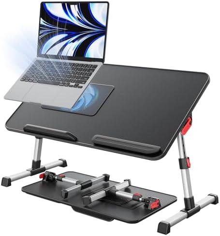 Laptop Desk for Bed with Cooling Fan, SAIJI Height & Angle Adjustable Laptop Stand for Bed, Lap Desk Tray Table, Lightweight Foldable Portable Computer Table for Couch Sofa Chair Floor Desk (Black)
