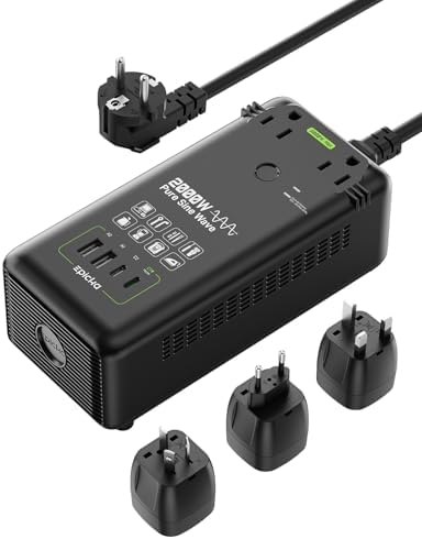 EPICKA 2000W Pure Sine Wave Voltage Converter, 220V to 110V | Universal Travel Plug Adapter for EU/UK/AU/JP, 20W PD Fast Charging, 2AC/2USB-A/2USB-C, Black