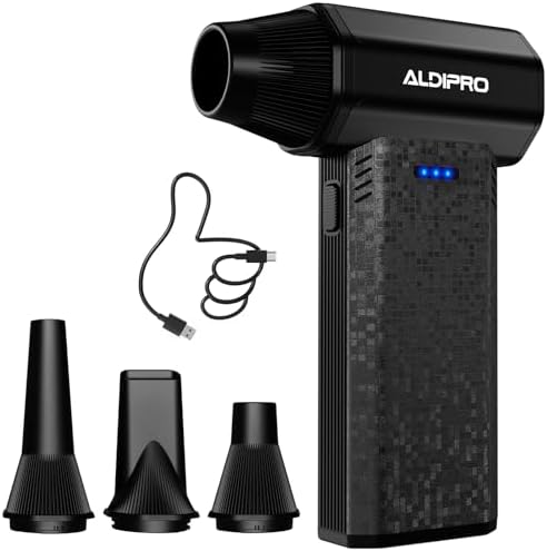 110000 RPM Brushless Compressed Air Duster for Deep PC Keyboard Cleaning | Air Duster with 4 Custom Nozzles for All Electronics, Car Interiors & Any Narrow Crevice, Reusable Canned Air Spray