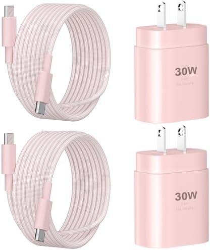 Phone 16 15 Charger Fast Charging,30W Type C Chargers USB C Charge Block with 2 Pack 10FT USB C Cable Nylon Braided for Phones 16/16 Plus/16 Pro/16 Pro Max/Phone 15/15 Pro Max/Pad Pro/AirPods,Pink