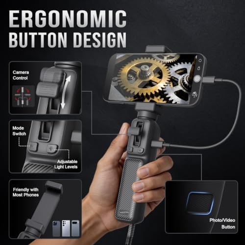 Endoscope Camera with Two-Way Articulation, USB-C & Lightning Borescope, 6 Adjustable LED Lights, 6mm Camera for Plumbing, Automotive & Home Inspection, Compatible with iPhone & Android