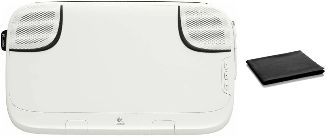 Logitech Speaker Lapdesk N550 with Integrated Stereo Speakers, USB-Powered, 14" Laptop Compatibility, Heat Shielding, Adjustable Viewing Angle, Plug-and-Play USB, Air-Mesh Fabric, W/Cleaning Cloth