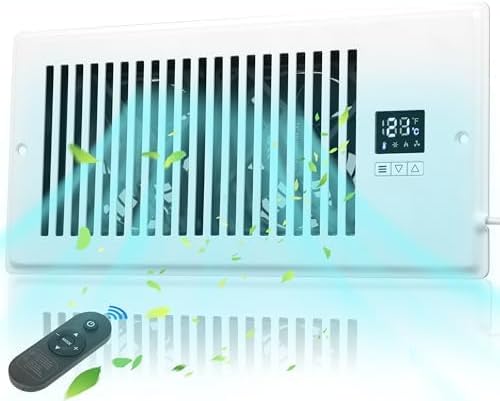 Xcity 4"x10" Quiet Register Booster Fan, Smart Vent Fan with Remote Control, Temperature Display and LED Display, 10‑Speed Air Booster Fan for HVAC Heating and Cooling, White