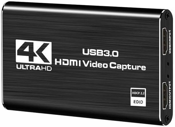 4K HDMI to USB3.0 Capture Card,1080P 60FPS, Audio Video Capture Card for Game Capture Card Nintendo Switch Streaming Work with PS4/PS5/PC/OBS/Camera/Xbox (Black)