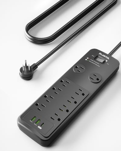 Surge Protector Power Strip 25FT | Surge Protector with 10 Outlets - Spacious Design for Large Plugs, Flat Plug, 20W USB C Charging for Home, ETL Listed, 2040J