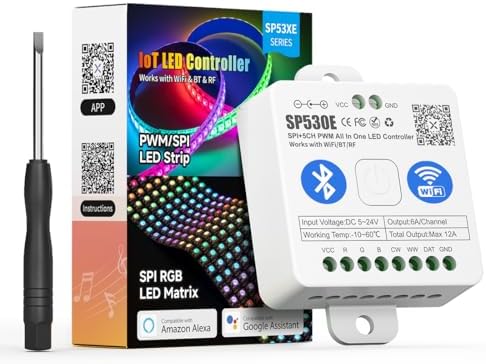 BTF-LIGHTING SP530E WiFi Alexa Bluetooth LED Controller Support PWM Monochrome CCT RGB RGBW RGBCCT or SPI TTL IC Chip LED Strip/Matrix WS2811 WS2812B WS2813 WS2814 WS2815 SK6812 etc DC5V DC12V DC24V