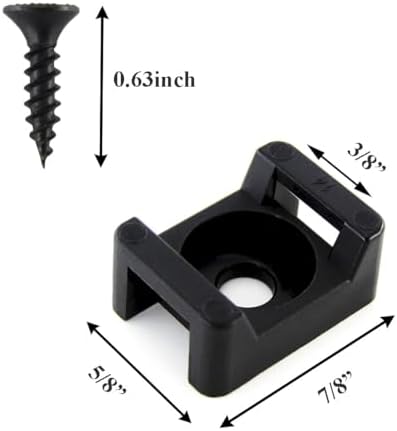 HS Saddle Type Cable Zip Tie Mounts Base Kit with Screw Hole,Set Strong 6 Inch Nylon Cable Ties and Screws Each 100 PCS,Wire Clips Anchor Management Fastener for Baseborad,Wall or Desk,Black