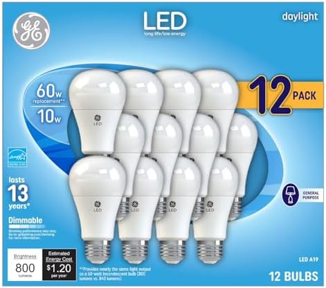 GE Daylight LED 60W Equivalent General Purpose A19 Light Bulbs (12 Pack)