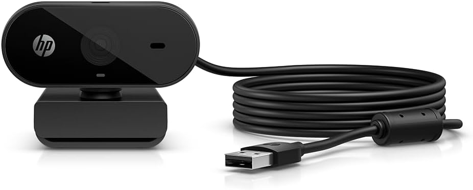 HP 320 FHD Webcam - USB-A Computer Camera with Mic & Privacy Cover - for Desktop, Laptop, & Chromebook - 1080p Resolution w/Wide FOV - Zoom & Teams Compatible - Clip Mount, Tripod Support, & Swivel