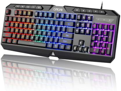 Light Up Gaming Keyboard Wired for PC PS5 Computer, USB Plug & Play, Quiet | 19-Key Anti-Ghosting, 12 Multimedia Keys, 114 Membrane Keys, Waterproof, Rainbow LED, Mechanical Feeling for Windows Gamer