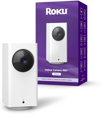 Roku Indoor Camera 360° for Home Security - Security Camera with 1080p HD Color Night Vision, Compatible with Alexa & Google, Motion Detection & Tracking - Pan & Tilt (Renewed)