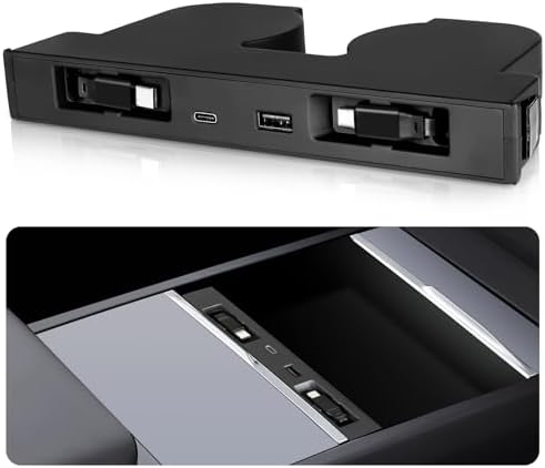 USB Hub for Tesla Model Y Juniper 3 Highland Y L with Dual Type-C | Fits Model Y Juniper 2025 2026 Model 3 Highland 2024-2026 Y L, 117W 4-in-1 Center Console Docking Station with Sunken Design