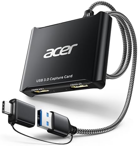 acer USB 3.0 HDMI Capture Card, 4K HDMI Loop-Out, 1080P 60Hz for Streaming | Low-Latency Audio Video Capture, USB Type-A & Type-C Ports, Compatible with Switch 2, PS5/PS4, Cameras, PC, OBS, Xbox