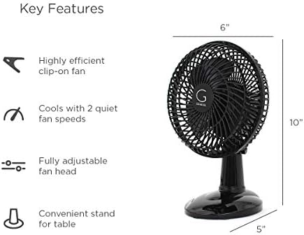 Genesis 6-Inch Clip Convertible Table-Top & Clip Fan Two Quiet Speeds - Ideal For The Home, Office, Dorm, More Black (A1CLIPFANBLACK