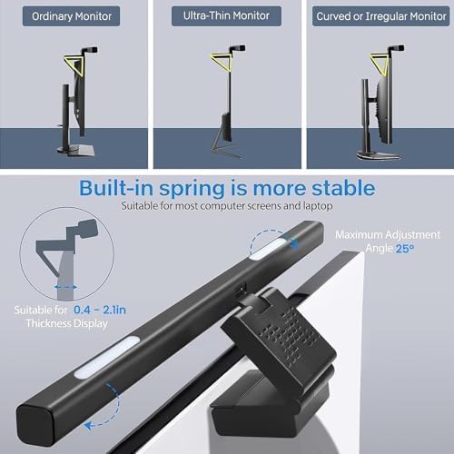 16" Flat Monitor Light Bar with RGB Backlight & 60-Min Timer, 3000-6000K Stepless Dimming, 0.3-0.8" Clamp for Office/Gaming, USB-C Eye Care Desk Lamp (Touch Control/Blue Light Filter)
