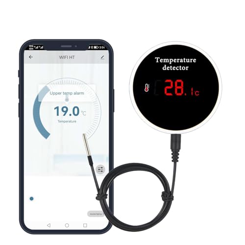 Tuya WiFi Temperature Sensor with 9.8ft Waterproof External Probe, | Intelligent Temperature Monitor with Backlight, LCD Display, Rechargeable Battery, Refrigerator, Aquarium