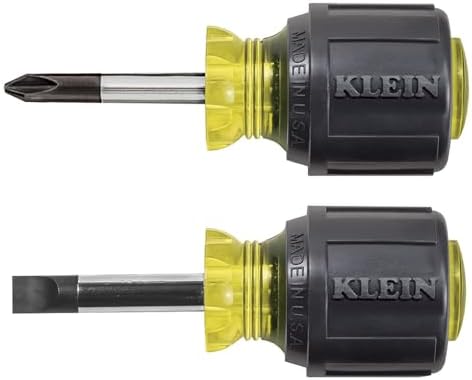 Klein Tools 85071 Stubby Slotted and Phillips Screwdriver Set, Made in USA, with 5/16-Inch Cabinet-Tips and #2 Phillips-Tip, 2-Piece