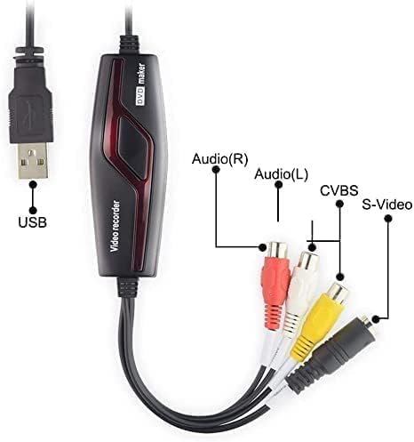 Video Capture Card USB 2.0, RCA to USB Video Capture Device, Digital Video Converter to Save Digital Files for Your Mac OS X Windows 7 8 10 PC, One Touch VCR TV to DVD, Black