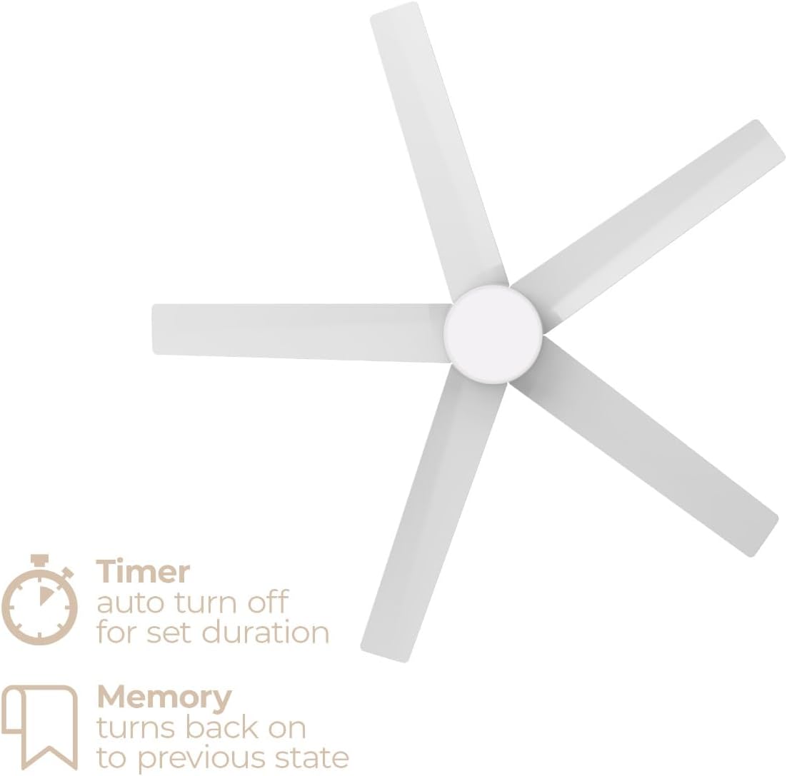Stratos Indoor or Outdoor 52in 5-Blade Smart Ceiling Fan 2700K-6000K CCT Tunable Range LED Light Kit with Remote Control in Matte White Works With iOS or Android App
