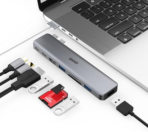 USB C Hub Adapter for MacBook Air/Pro, 8-in-2 Mac Dock with 4K HDMI