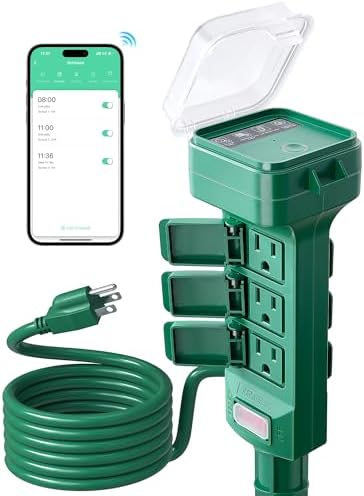 SURAIELEC Outdoor Power Stake Smart WiFi Light Timer, 6 Outlets, Waterproof