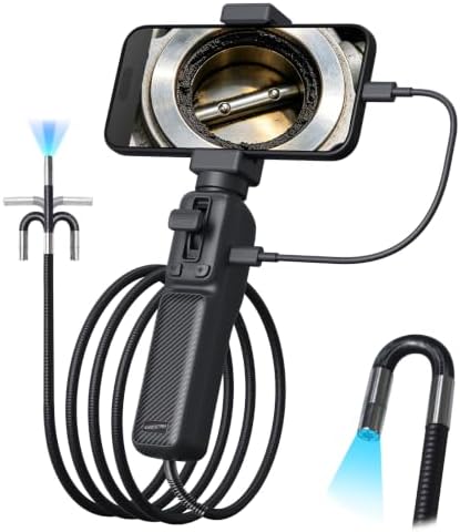Endoscope Camera with Two-Way Articulation, USB-C & Lightning Borescope, 6 Adjustable LED Lights, 6mm Camera for Plumbing, Automotive & Home Inspection, Compatible with iPhone & Android