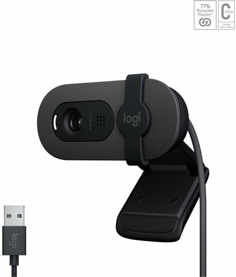Logitech 960001580 Brio 100 1080p Full HD Webcam (Graphite) (Renewed) | Full HD