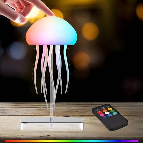 Jellyfish Lamp with Touch Sensor and Remote Control, Rechargeable Eye Friendly RGB Gradient Jellyfish Night Light as Desk Lamp, Table Lamp, Bedside Lamp or Christmas Gifts
