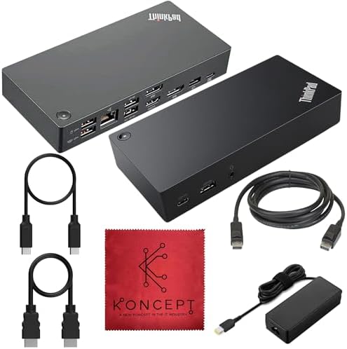 40AS0090US Lenovo Thinkpad Docking Station USB-C Gen 2-1 Year Warranty - Thinkpad Thunderbolt 3 Dock, HDMI, DisplayPort & USB C Cable - Universal Docking Station (Renewed) | 10Gbps USB Connectivity – Fast data transfer with multiple USB 3.1 Gen 2 ports