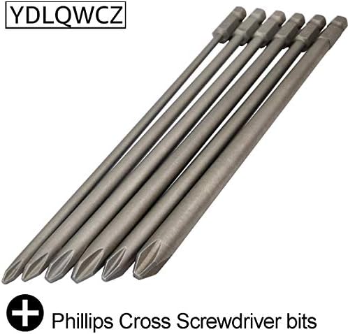 YDLQWCZ Long Phillips Cross Screwdriver Bit Sets PH1(Φ3.0) PH1(Φ4.0) PH1(Φ4.5) PH2(Φ4.5) PH2(Φ5.0) PH2(Φ6.0) 6 Pieces 6 Inch Length S2 Steel Cross Phillips Screwdriver Bit Set(6Pcs Cross Head)