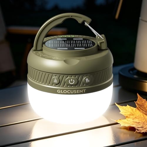 Glocusent 400H Camping Lantern, 5000mAh Rechargeable Lantern, Solar Pocket | Led Camping Lantern with 5 Brightness 3 Modes, IPX5 Waterproof, Pocket Lanterns for Power Outages, Emergency Light, Camping