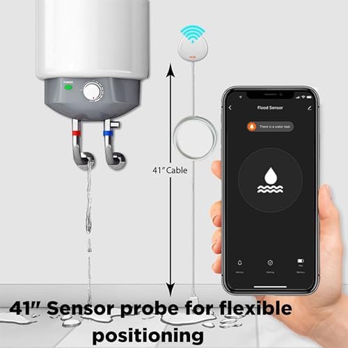 MOBI Smart WiFi Water Leak Detector Sensor (2 Pack), App Alerts, Flood & Leak Alarm, 48” Extension Probe, No Hub Required, 24/7 Monitoring for Basement, Kitchen, Bathroom