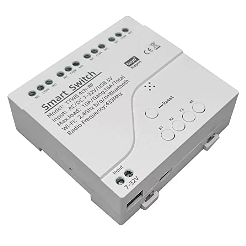 4 Channel Smart WiFi RF Bluetooth Wireless Dry Contact Relay Switch Module,Phone app Remote Control,Compatible with Alexa Google Home (Tuya 4CH 5V AC/DC7-32V)