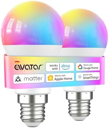 Avatar Controls Matter Smart Light Bulb Compatible with Apple HomeKit/Alexa/Google Home, 9W 2 Pack Color Changing Alexa LED Light Bulbs, Voice/App Controlled Dimmable WiFi Lighting for Room