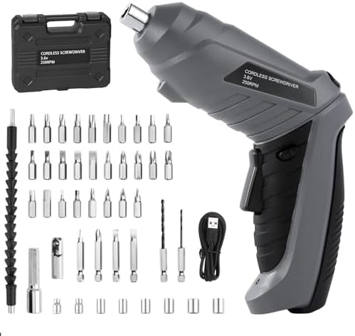 Cordless Electric Screwdriver 3.6V Rechargeable 3.5N.M of Torque 1/4" Chuck | 43pcs Screw Drill Set LED Light for Furniture Assembly, Repairing in Home, Office and Workplace