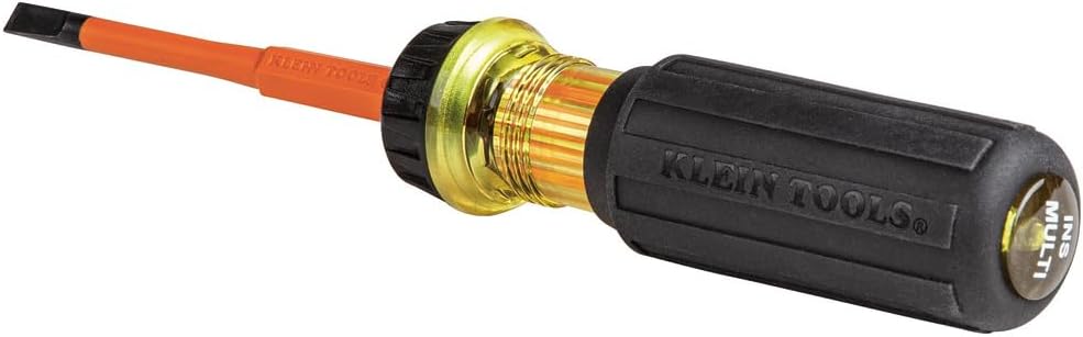 Klein Tools 32293 Insulated Screwdriver, 2-in-1 Screwdriver Set with Flip Blade, #2 Phillips and1/4-Inch Slotted Tips, Double-Ended Blades