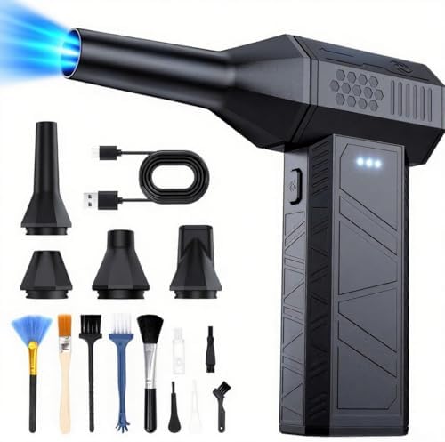 Compressed Air Duster, 3-Gear Electric Air Duster Rechargeable | Super Power Air Blower with Brushless Motor, Mini Blower for Computer, Keyboard, Car, House, Office, Outdoor, PC Cleaning Kit
