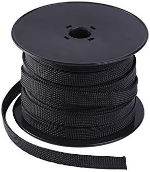 Keco 100ft – 1/2 inch PET Expandable Braided Cable Sleeve – Wire Sleeving for Audio Video and Other Home Device Cable Automotive Wire - Black