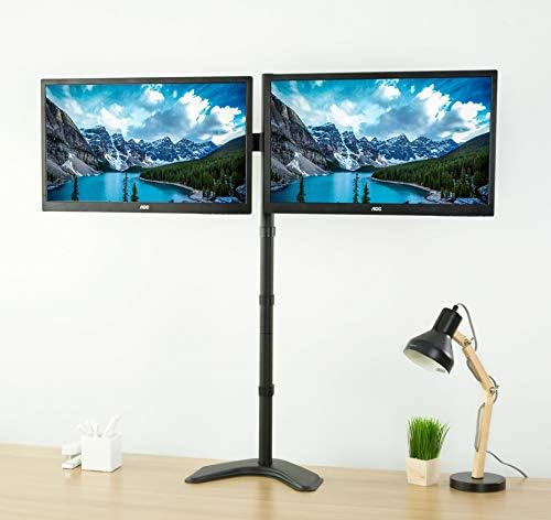 VIVO Dual 13 to 27 inch LED LCD Monitor Free-Standing Desk Stand, Holds 2 Screens, Heavy-Duty Fully Adjustable Arms with Max VESA 100x100mm, Extra Tall 40 inch Pole, Black, STAND-V012F