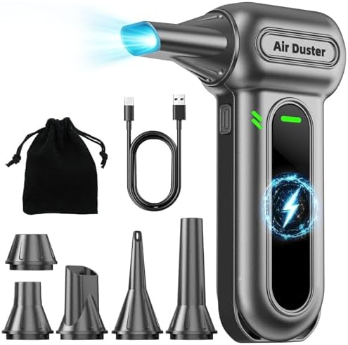 Electric Air Duster Cleaning Tools -180000RPM Super Power Cordless Air Duster, Rechargeable Brushless Motor Durable Blower, 4-Gear Adjustable Dust Blower Fan for Car, PC, Sliver
