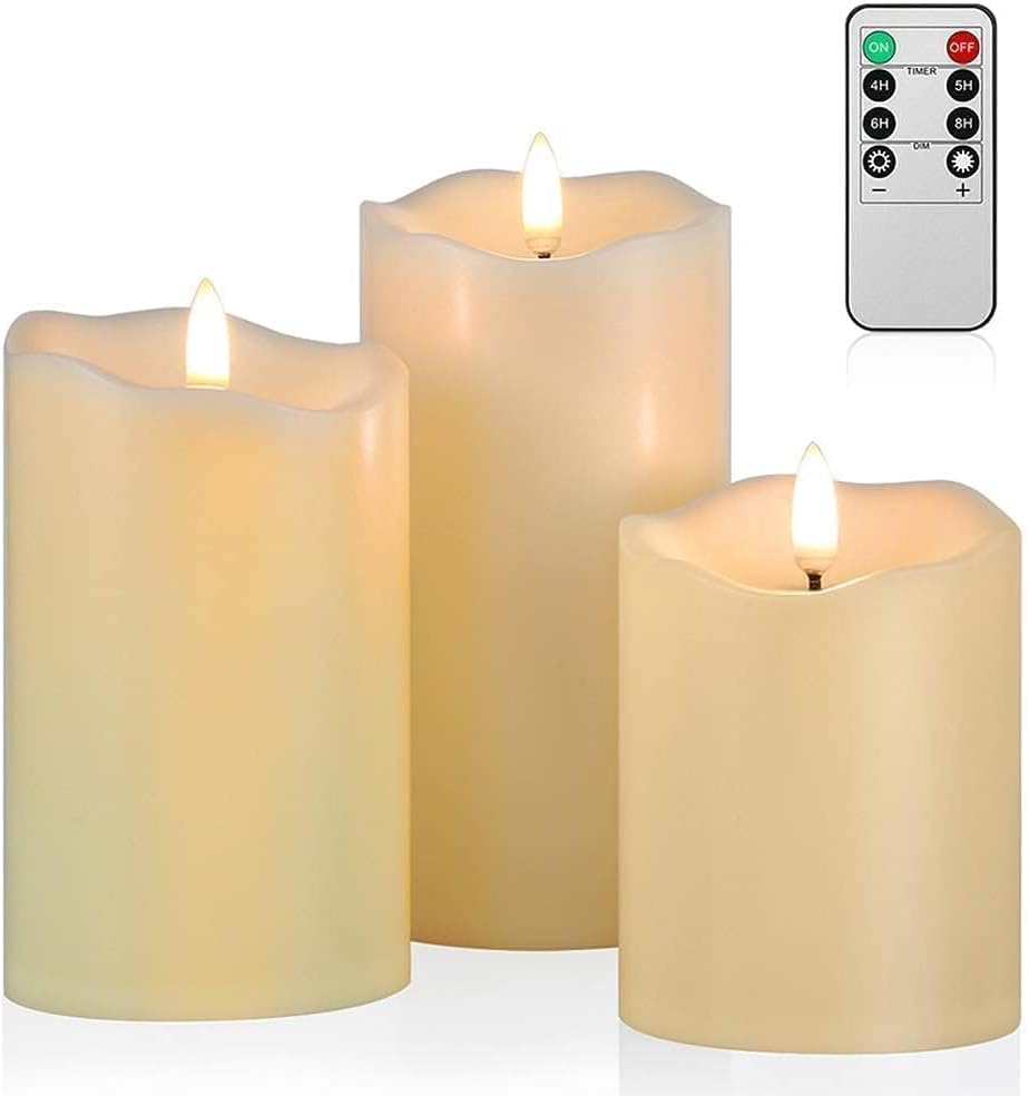 ANGELLOONG Flickering Flameless Candles with Remote, Fake Candles Set of 3 | Realistic Battery Operated Candles, LED Candle for Fall Room Home Wedding Decor Centerpieces Table Party Christmas Decoration
