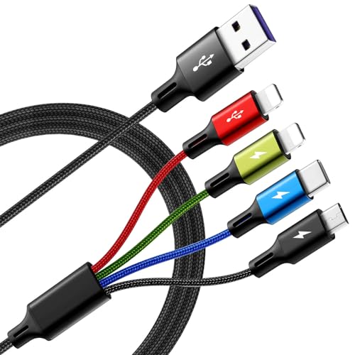 Multi Charging Cable,4 in 1 Braided Multiple Charger Cord, 2Pack 6Ft | USB C Multi Charger Cable Adapter with Lightning/Type C/Micro Ports for Cell Phones,iPhone 17-8,Tablets,Galaxy,PS & More