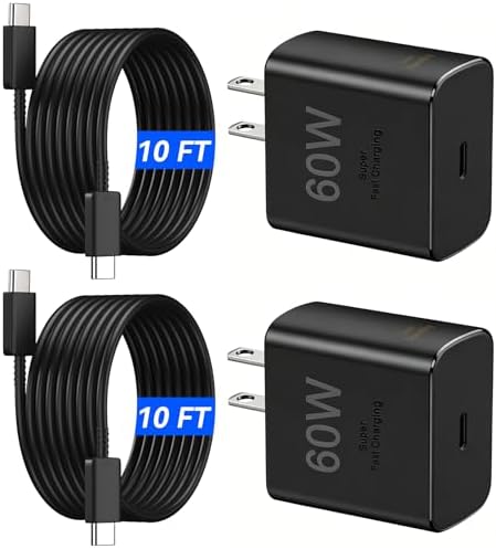 60W USB C Super Fast Charger Type C Charger Fast Charging Android Phone Charger Block with 10ft USB C Fast Charging Cable Cord for Samsung Galaxy S26/S26 Ultra/S26+/S25 Ultra/S24 Ultra, iPhone, iPad